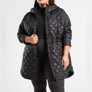 Athleta Whisper Featherless Parka Black Quilted Hooded Jacket Size 3XL